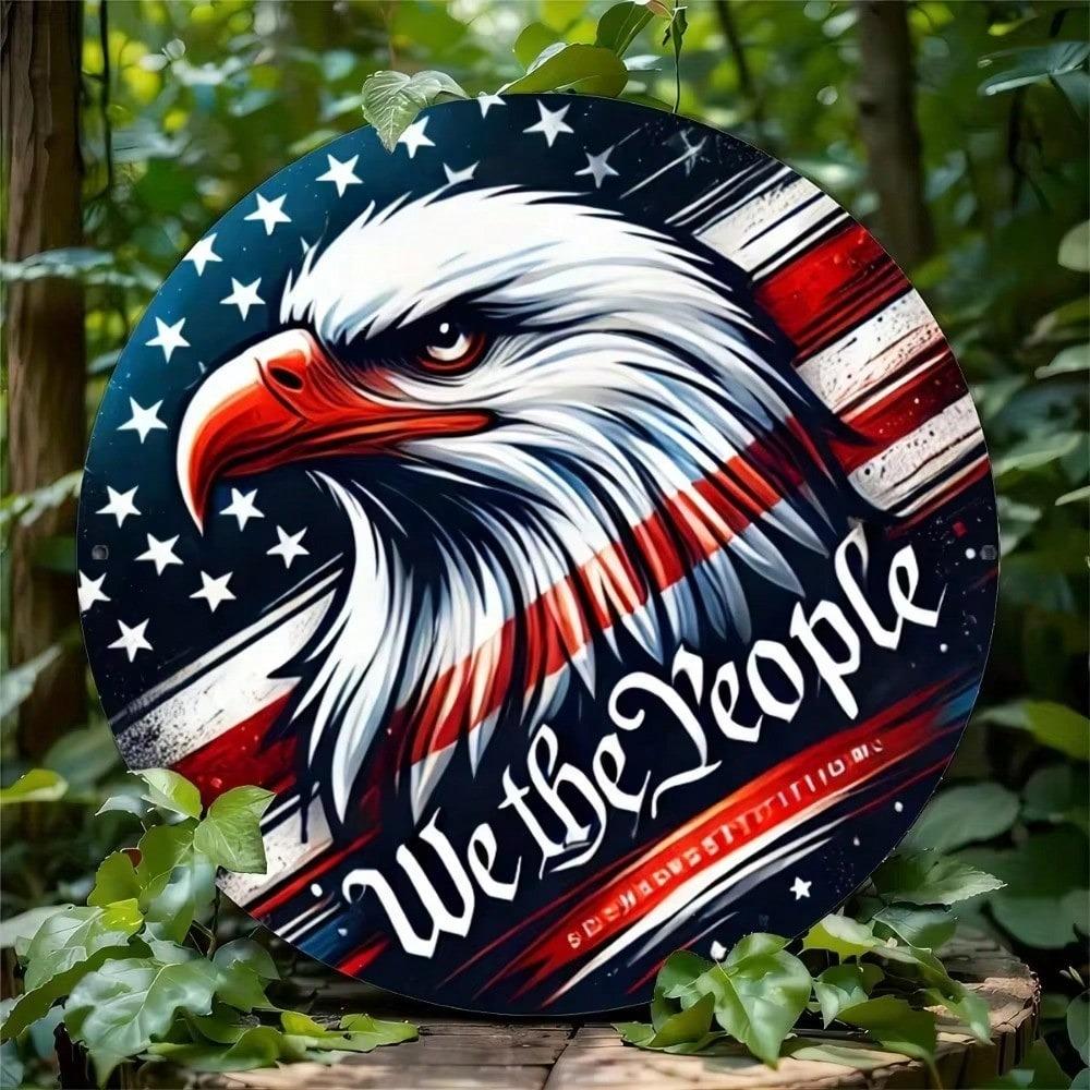 Patriotic American Flag Metal Wall Art Aluminum Engraving Home Decor Sign