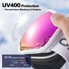 Odoland Snow Spherical OTG Glasses Mirrored UV400 Double Adult Size Pink VLT Goggles, Double-Layer Lenses, Anti-Fog, Compatible, Lenses, Protection,
