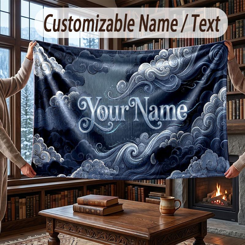 Fantasy Magic Theme Throw Blanket Custom Name Text Personalized Blanket Soft Cozy Blanket for Home Sofa Bed