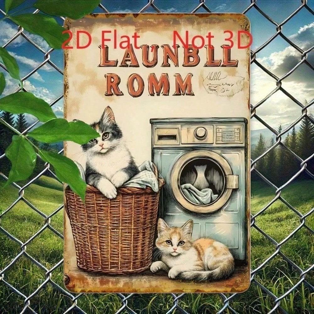 Vintage Funny Cat Laundry Sign 20x30 Cm Aluminum Retro Wall Decor Gift for Cat Lovers