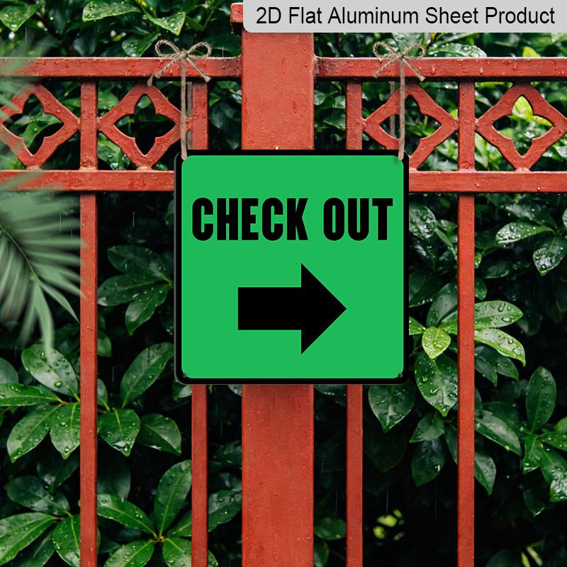 2D Flat 1pc Square Metal Hanging Aluminum Plaque, Green CHECK OUT Right Arrow Directional Sign, Direction Indicator Decor for Grocery Store