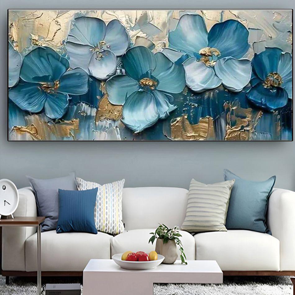 Contemporary Golden Leaf and White Flower Mural for Home or Office Decor
