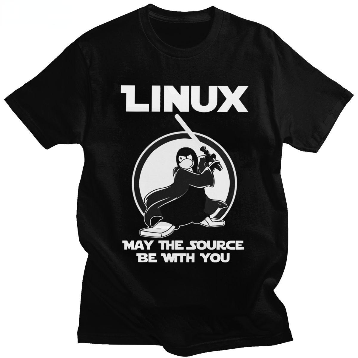 

Programmer Computer Developer Geek Nerd Man T Shirt Funny Linux Tee Men May The Source Be with You Tops Ropa Hombre 4XL
