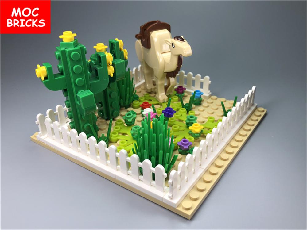 Non-Toxic Set Moc Bricks Plant Diy Desert Plant Green Cactus Oasis Camel Building Blocks Figure Dolls Children Gift