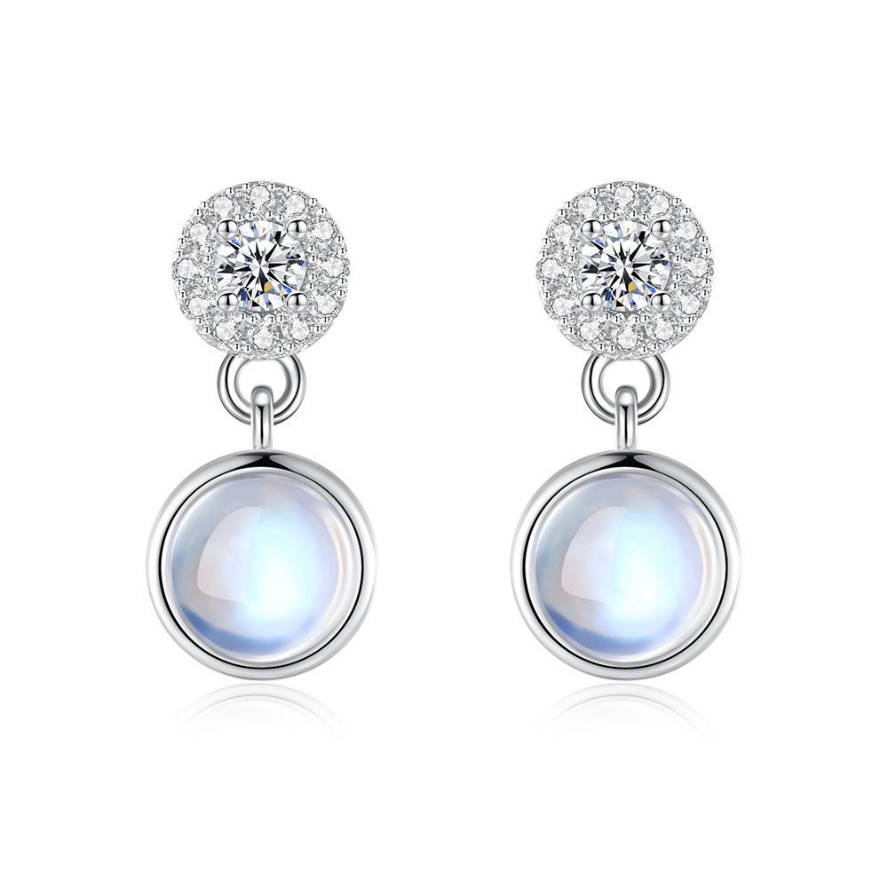 

Серьги-пусеты из стерлингового серебра 925 пробы с подвесками из лунного камня для женщин - Элегантный модный нишевый дизайн высокого класса 925 Silver