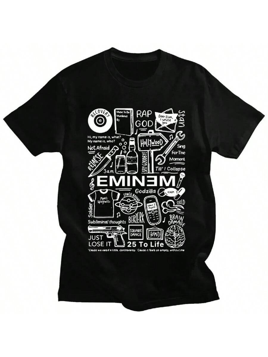 

Футболки репера Емінема Slim Shady Модні Вінтажні Графічні Футболки Чоловічі Жіночі Готичні Футболки Оверсайз Хіп-Хоп Вуличний Одяг Унісекс XXXL чорний