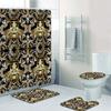 3D Luxury Black Gold Greek Key Meander Baroque Bathroom Curtains Shower Curtain Set For Bathroom Modern Geometric Bath Rug Decor