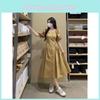 French Style Vneck Puff Sleeve Maxi Dress For Women Summer Casual Slim Fit