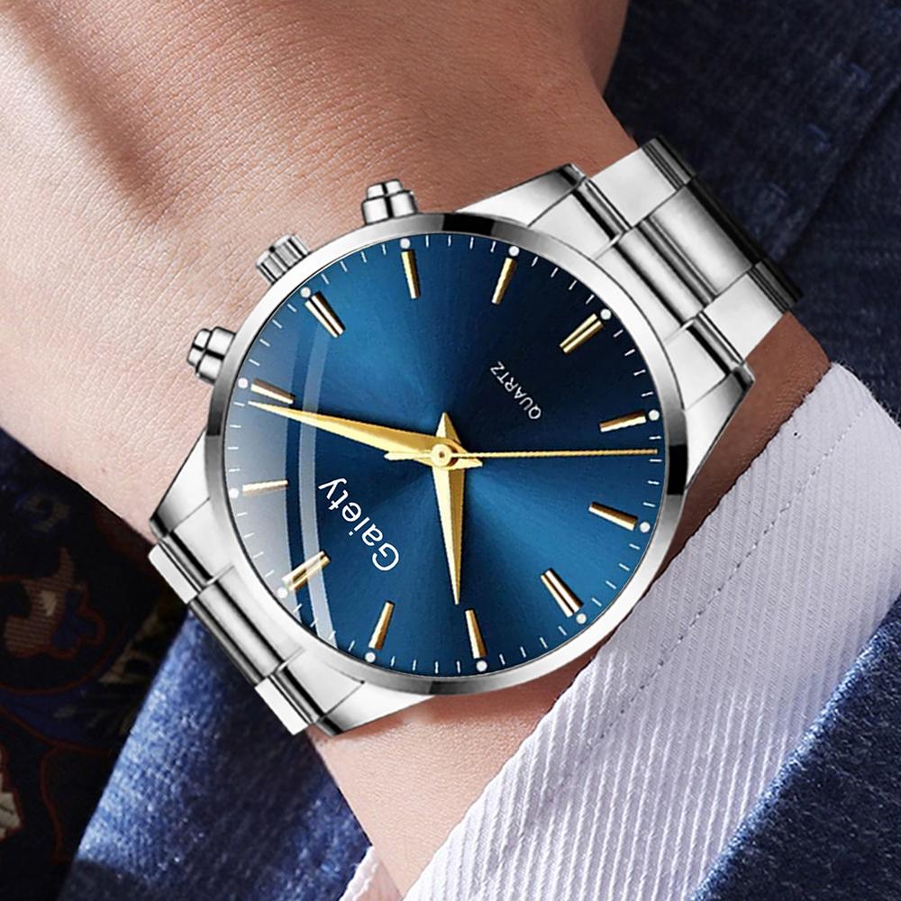 2/4PCS Business Men's Watch Set Fashionable and Simple Blue Dial Quartz Watch Accessory Set Suitable for Daily Clothing Matching