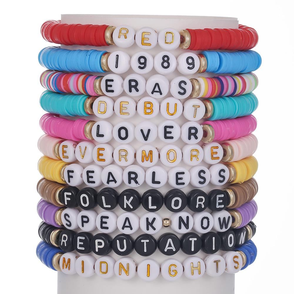 

Handcrafted Taylor Swift Fan Bracelet Set: Colorful Soft Clay with English Name