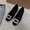 Small Square Buckle Fluffy Shoes Women's Winter Plush Fluffy Diamond Buckle Gray Mary Jane Single Shoes Women