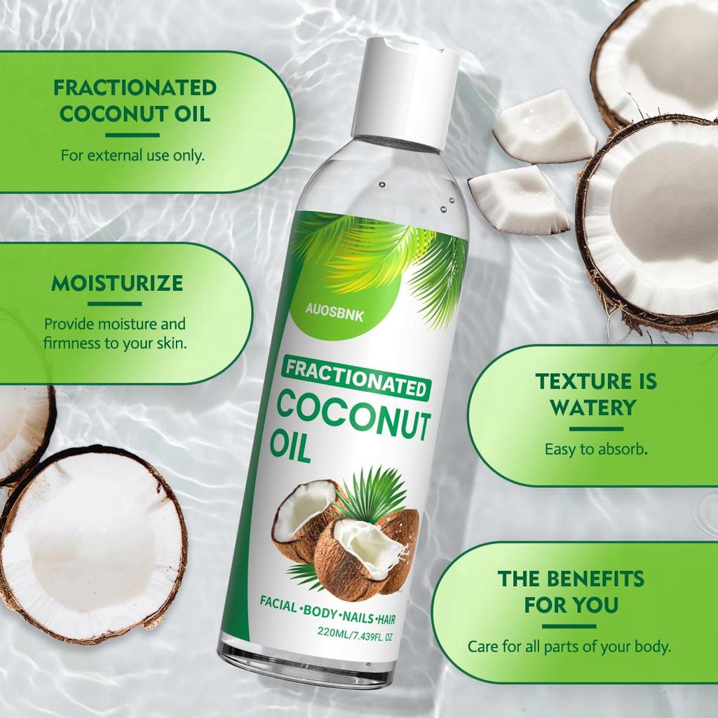 100% reines flüssiges Kokosöl für trockene Haut, Haaröl, Gesichtsöl, Körper, nicht fettend, unparfümierte Feuchtigkeitspflege - 100ml/220ml