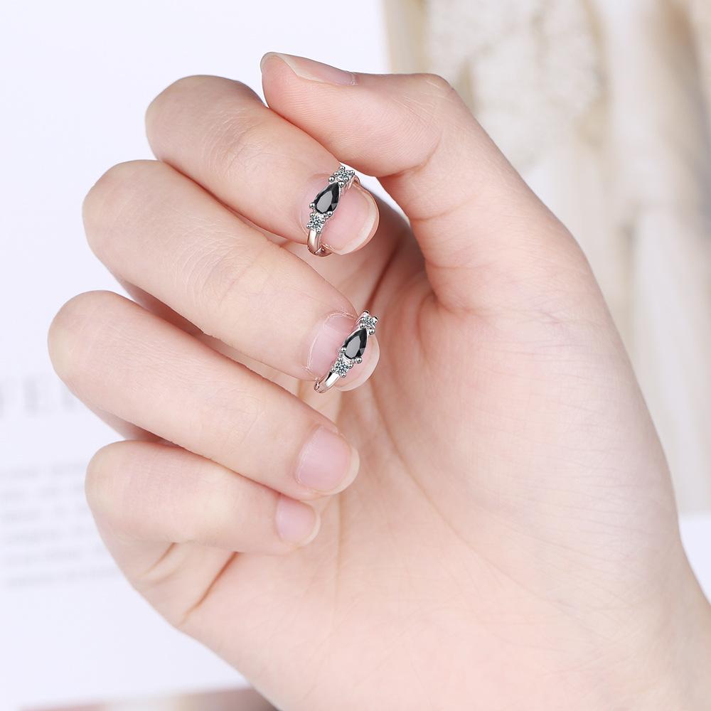 Sterling Silver  Temperament Blue Pine Zircon Diamond Round Ear Buckle Birthday Party Anniversary Gift