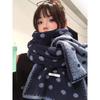 Red Korean atmosphere double-sided polka dot knitted scarf women's autumn and winter versatile thickened warm and cold scarf