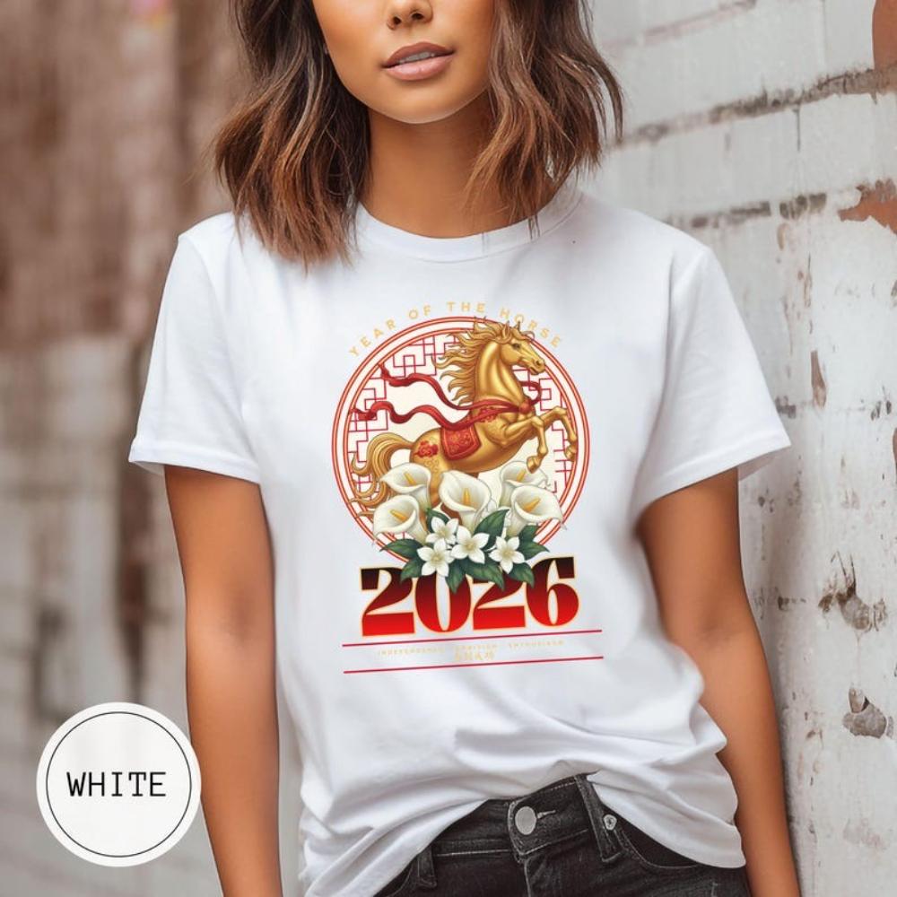 Year of The Horse 2026 TShirt Woman Man Chinese New Year Printed Tshirt Lunar New Year Casual Cotton Shortsleev S