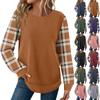 Women's Plaid Print Round Neck Long Sleeve Casual Loose Top