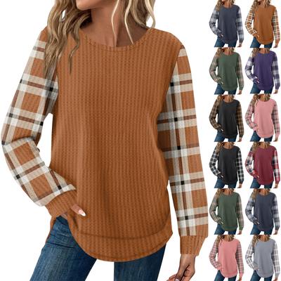 Women's Plaid Print Round Neck Long Sleeve Casual Loose Top