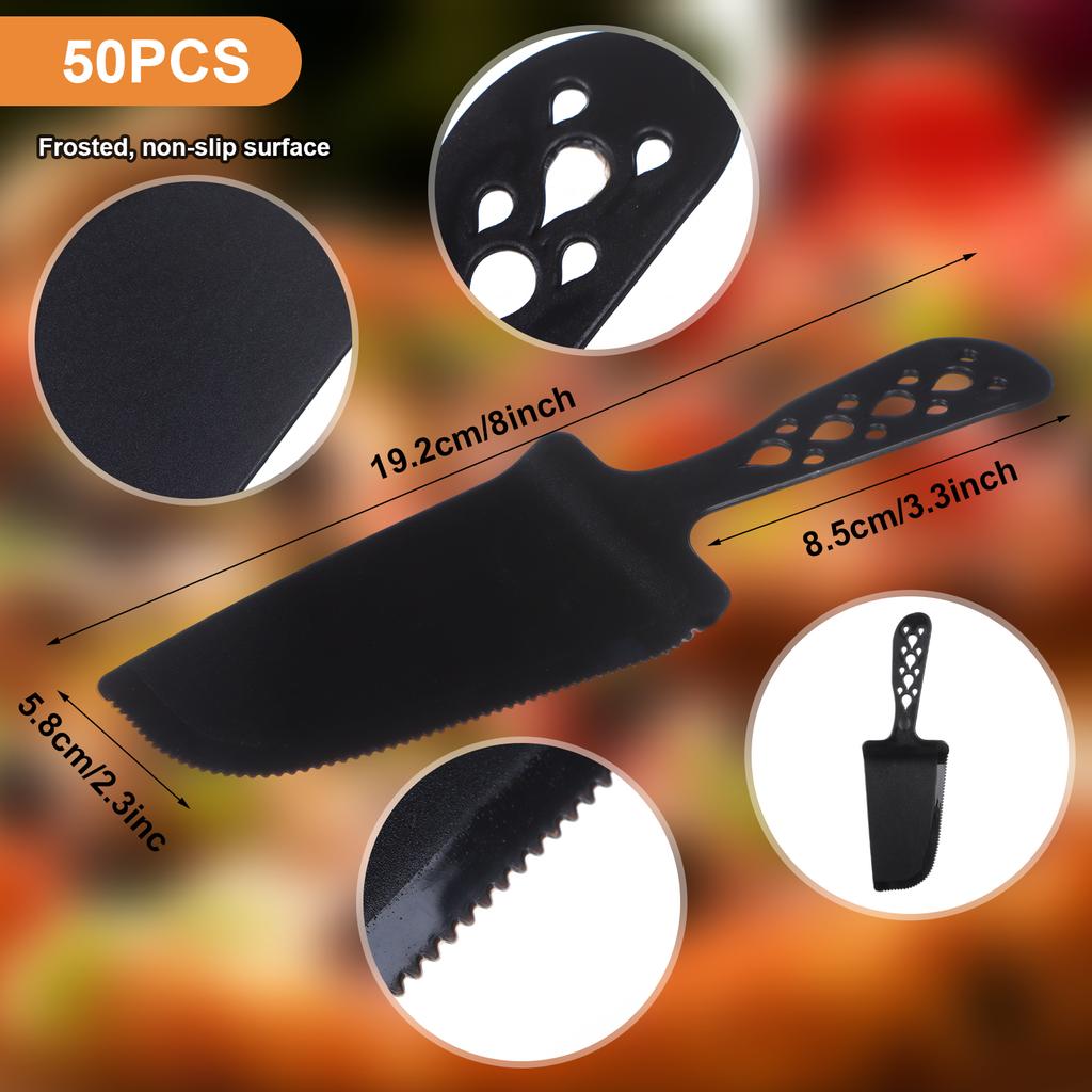 50 PCS Disposable Plastic Cake Cutter and Server Black Cake Plastic Server Cutter Plastic Cake Server Cutting for Pie Tart Cake