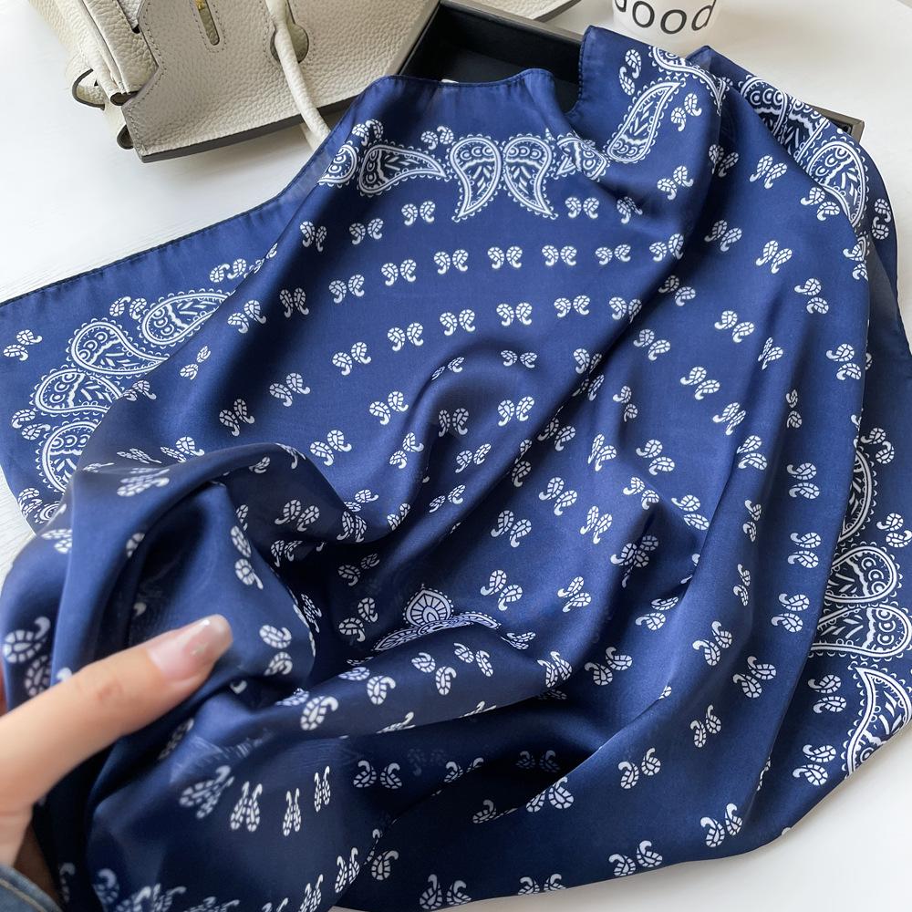 New High-end Silk Scarf Women's European and American Blue Cashew Print Scarf Small Square Scarf with Headscarf Wholesale
