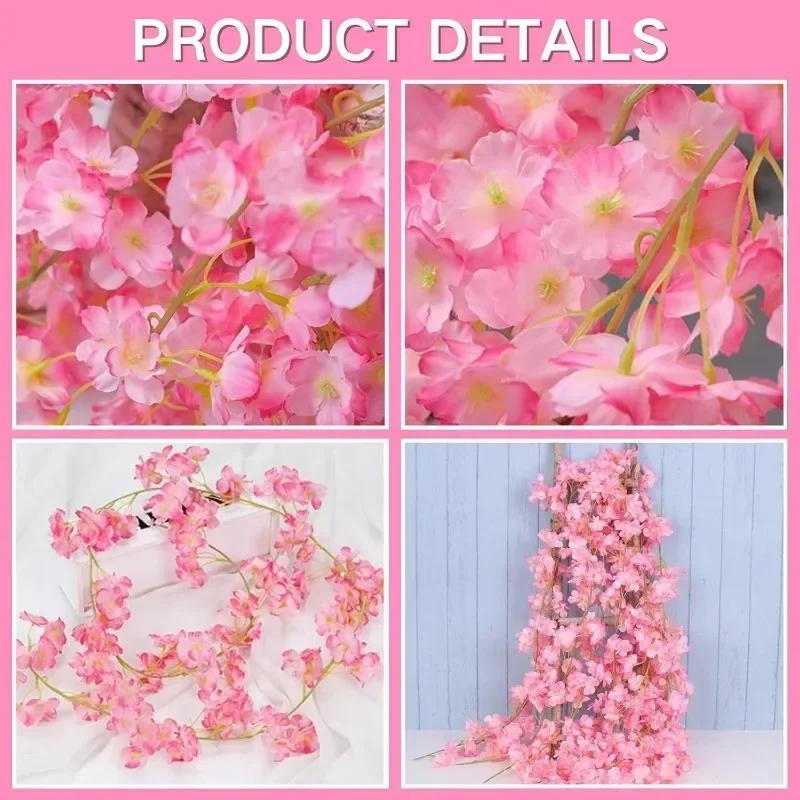 Artificial Sakura Flowers Silk Cherry Blossoms Vines Rattan Garland Christmas Garden Arch Ornament Wedding Party Home Decoration
