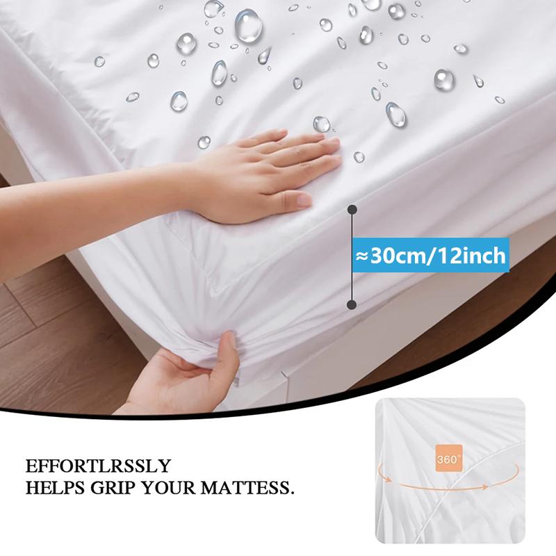 1PC Solid Color Waterproof Bed Sheet and Fitted Sheet,Waterproof Mattress Protector,30cm Deep Pocket Bed Sheet,Comfortable Bedding