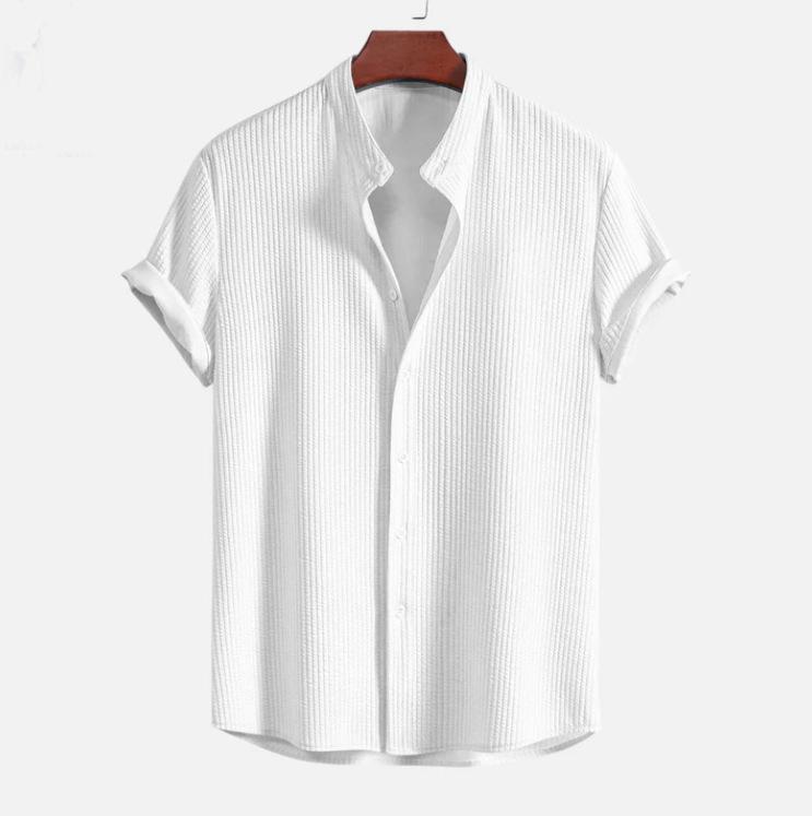 2026 Summer Men s Corduroy Short-Sleeve Solid Color Shirt M белый