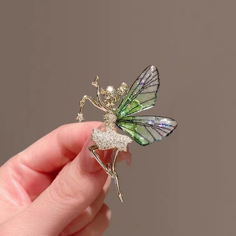 Beauty Dancer Girls Brooches For Women Elegant Angel Wings Fairy Butterfly Rhinestone Clothing Wedding Jewelry Accessories