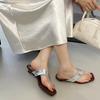 Fashion Niche Design Sense Wedge Toe Flip-flops Women's Outward Wear Summer New Square-toe Non-slip Low-heeled Sandals