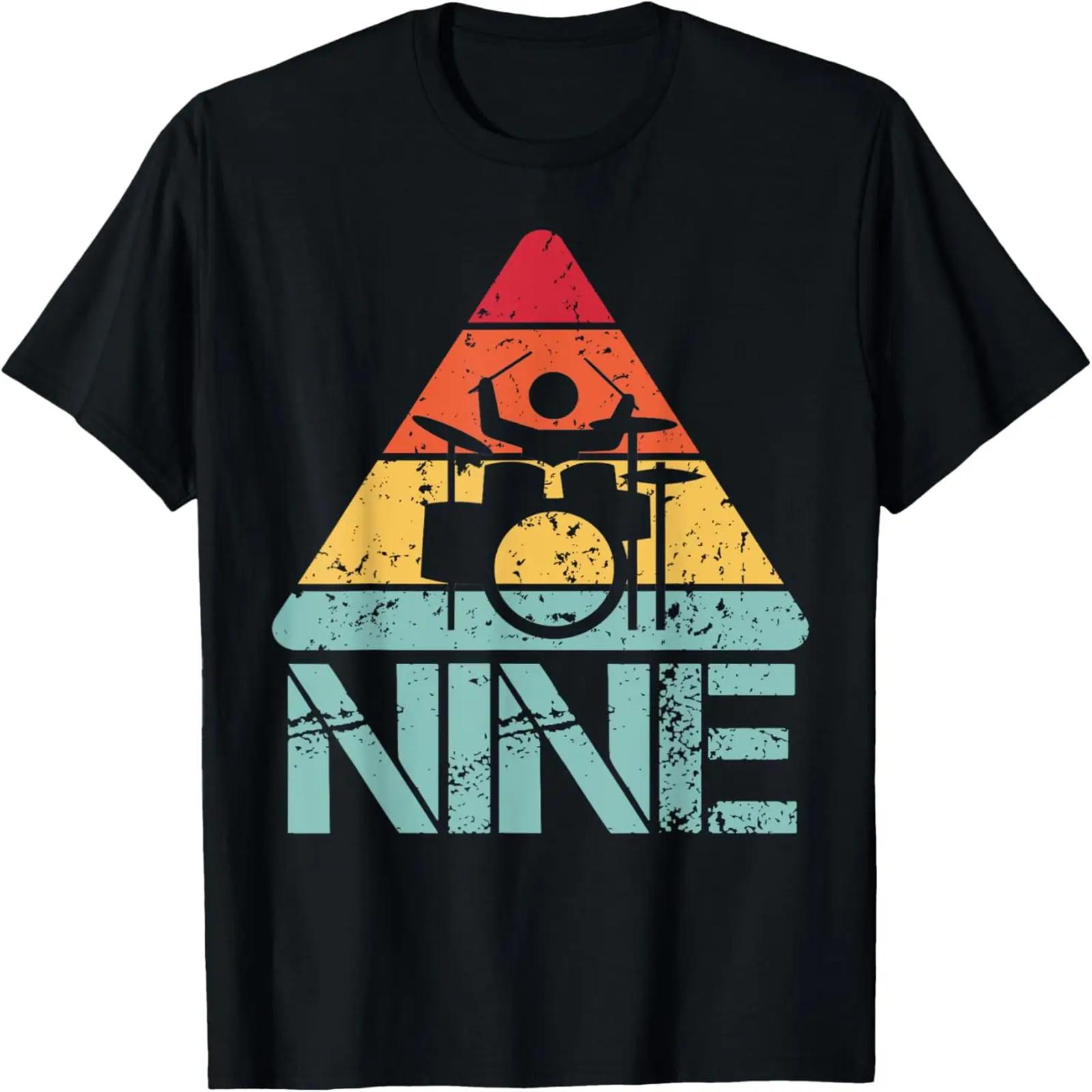 Nine Birthday Drummer 9th 9 Year Old Drums Birthday T-Shirt S