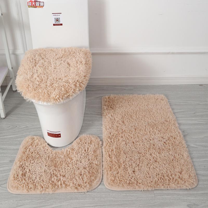3pcs Set of Fluffy Super Soft Non-Slip Bathroom Mats, Polyester Material Solid Color Velvet Bath Rug Suitable for Bathtub, Shower and Toilet