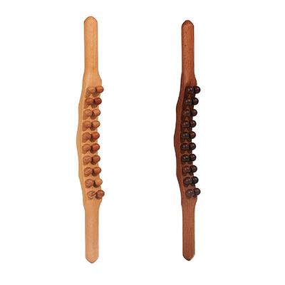 Wooden Sha Stick Double Row 20 Beads Trigger Point Massager Tool for Muscle Neck Back