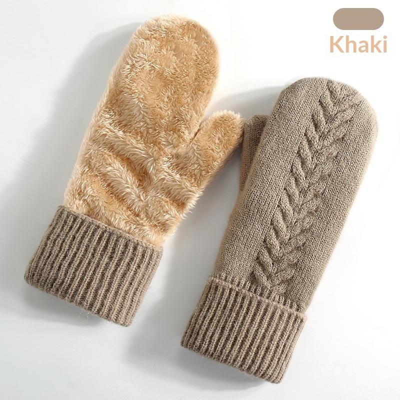 New Knitted Gloves Winter Double Layer Velvet Thickened Warm Cover Gloves Finger Gloves