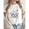 Niedliches Hunde-Print-T-Shirt Weißer Shih Tzu Welpe mit Herzdesign Lässige Alltagskleidung für Frauen