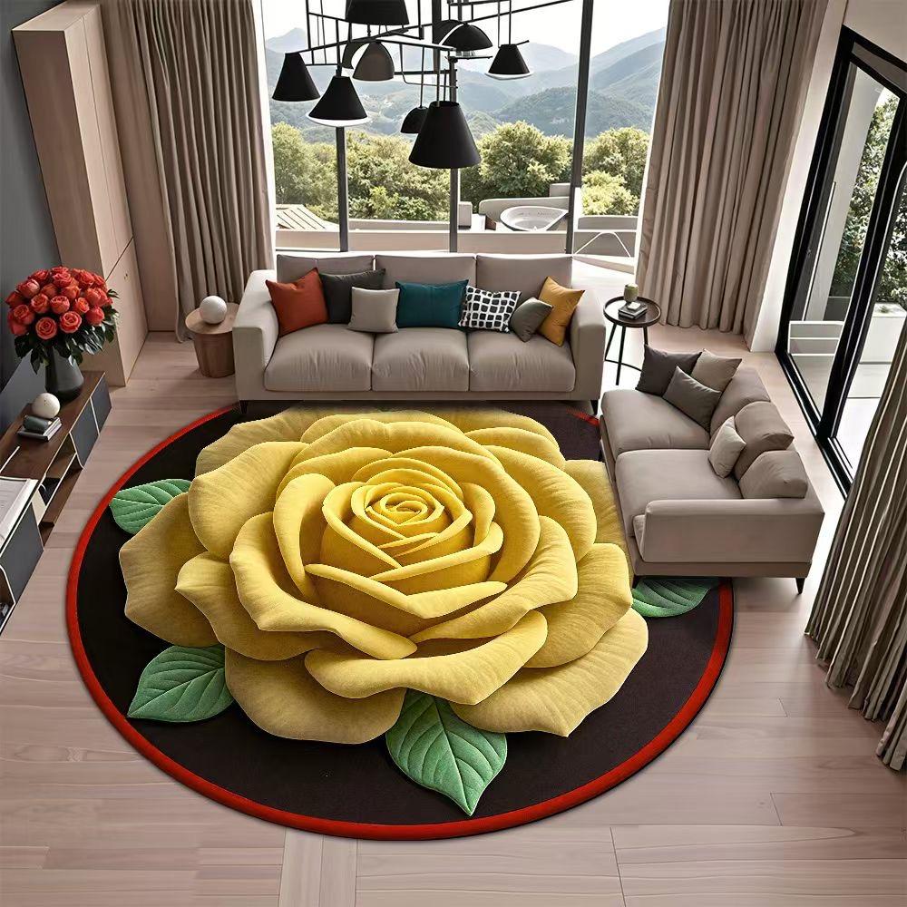 

Creative Round 3D Rose Floor Mat Non-slip Absorbent Blanket 23.6 x 23.6 inches Quick Dry Flower Carpet for Living Room Bedroom жёлтый