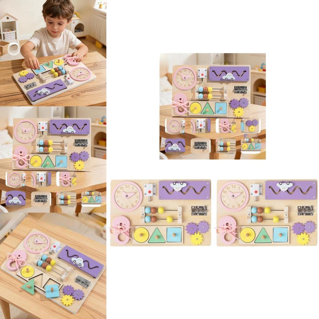 Kids Montessori Busy Board With Wooden Locks And Beads Learning Toy For Early Skills