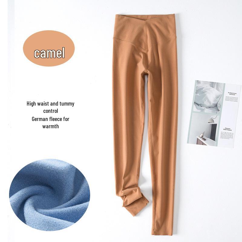 

Женские большие размеры с высокой талией, эластичные, контролирующие, на флисовой подкладке, осенне-зимние теплые бесшовные леггинсы XL (110-125kg) верблюд