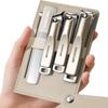 Precision German Nail Clipper Set: Portable Manicure Tools with Leather Case, Including Tweezers and Ear Spoon for Home Use.