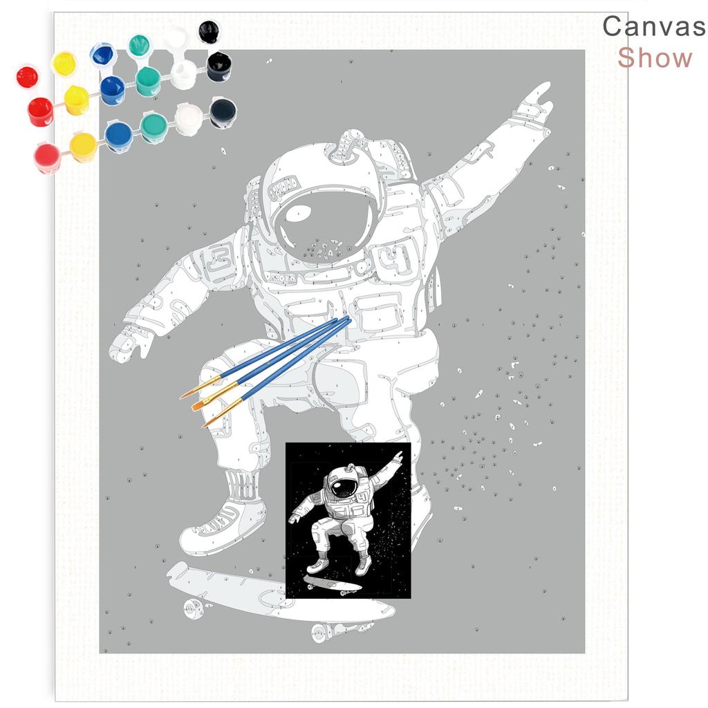 RUOPOTY צייר לפי מספרים אסטרונאוט איור קיר אמנות ייחודית מתנה מצוירת ביד תמונה לפי מספרים ירח לסלון