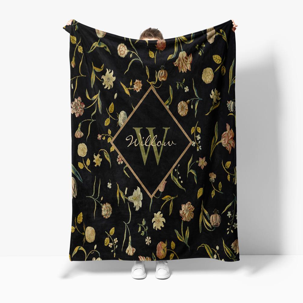

Floral Print Fleece Blanket Dark Red Black Rose Velvet Throw Soft Warm Cozy Bed Sofa Decoration Gift 130x150cm51x59in