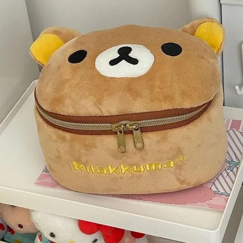 Cartoon Rilakkuma Bear Plush Toy Portable Makeup Bag Wash Bag Large Capacity CCD Storage Organizer Cute Soft Stuffed Animal Doll
