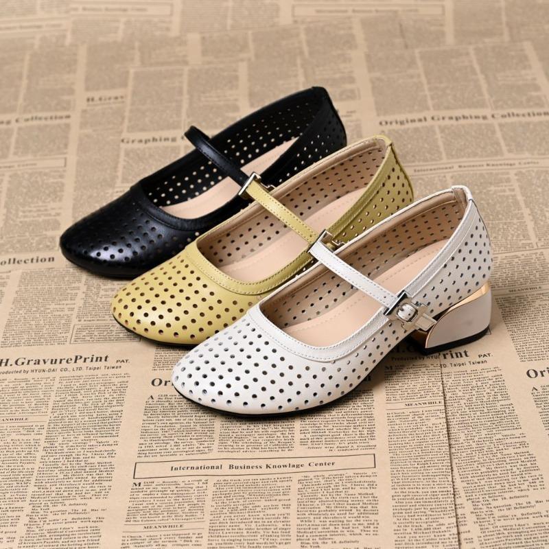 Spring fashion retro word with Mary Jane shoes breathable hollow woven high heel after thin heel pointed single shoes