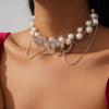 Imitation Pearl Beaded Butterfly Chain Tassel Double Neck Chain Baroque Fashion Necklace