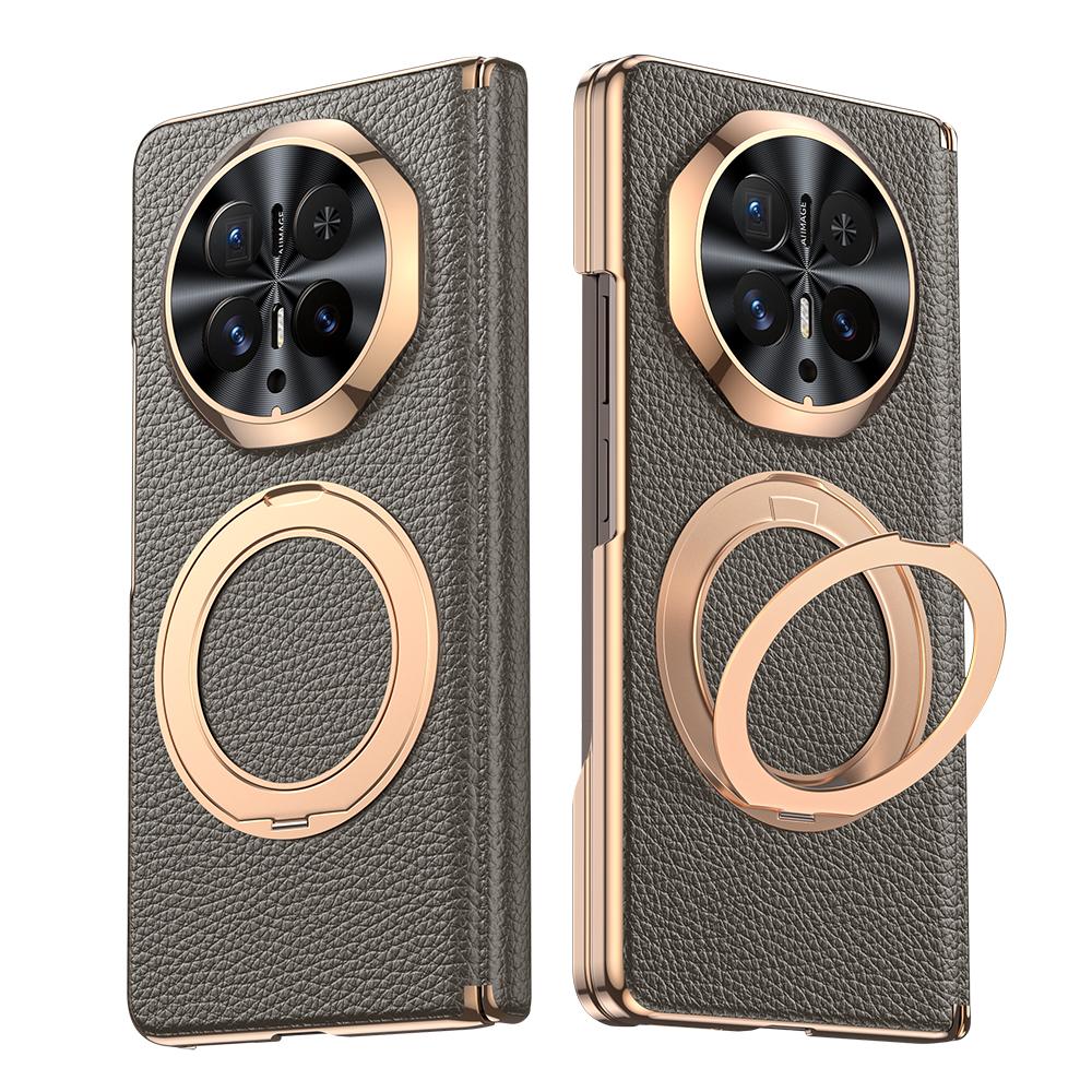 For Honor Magic V6 Genuine Leather Phone Case Magnetic Stand Dual-Axis Hinge Case and Film Integrated Foldable Screen Protection