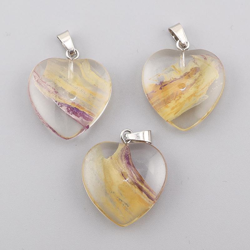 Heart-Shaped Crystal Glass Pendant Necklace with Colorful Natural Stone Accents