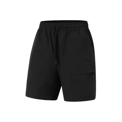 Sport Lifestyle Serie Einfarbig Mittlere Taille Kordelzug Bequem Vielseitig Gerade Beine Freizeitshorts Herrenshorts Schwarz AKSU533-3