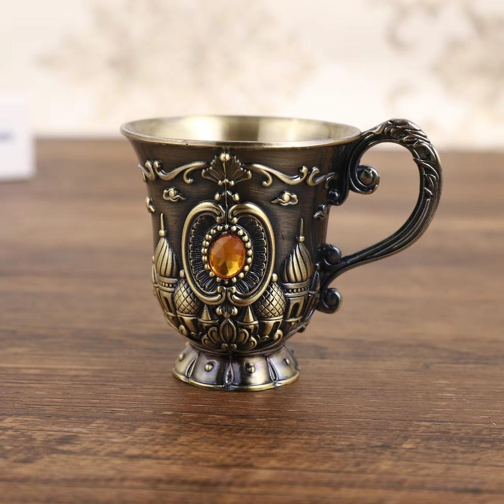 Light Luxury Engraved Bronze Wine Goblet – Vintage High Foot White Wine Glass for Home, Party & Bar