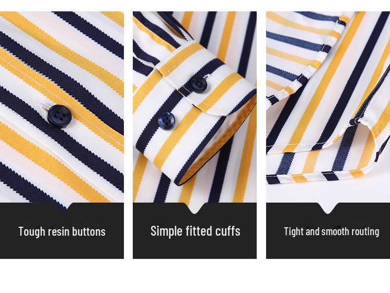 Men's 2025 Elastic Striped Long-Sleeve Slim Fit Korean Shirt - Business Casual, Non-Iron, Comfortable.