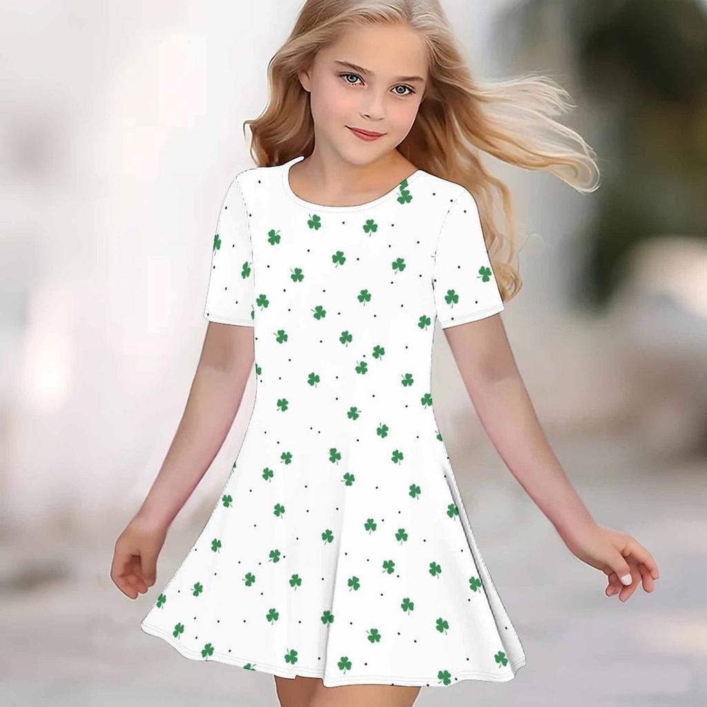 Girls 3D Print Dresses Kids Girl Party Short Sleeve Princess Dress Tank 3D Flower Print Dress