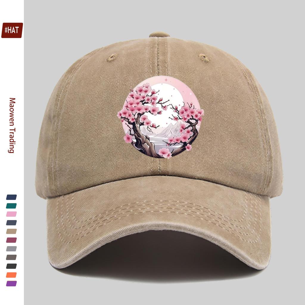 pc Japanese Anime Cherry Blossom Trucker Hat Adjustable Snapback Cap with Print Lightweight Washed Vintage Suitable for Men