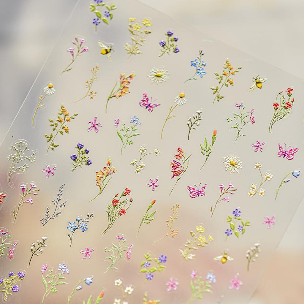 Flower Nail Art Stickers Decals, Spring Flowers Nail Stickers for Nail Art, Floral Plant Nails Design 5D Embossed Nail Decals Flower Stickers for